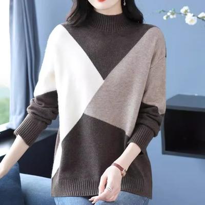 Winter Women's Plus Size Sweater Thick Warm Loose Pullover Sweater Casual Color Block Pullover Knit Jumper