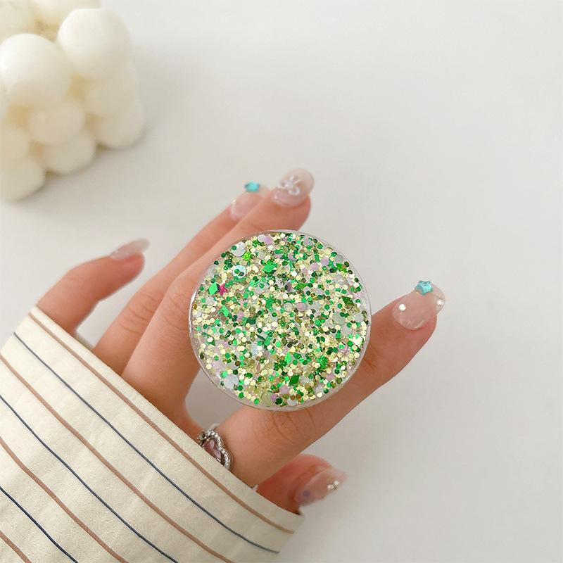 Mobile Phone Airbag Bracket Paste Type Retractable Round Sequin Glitter Small Fresh Desktop Bracket Watching Drama Women'S Models
