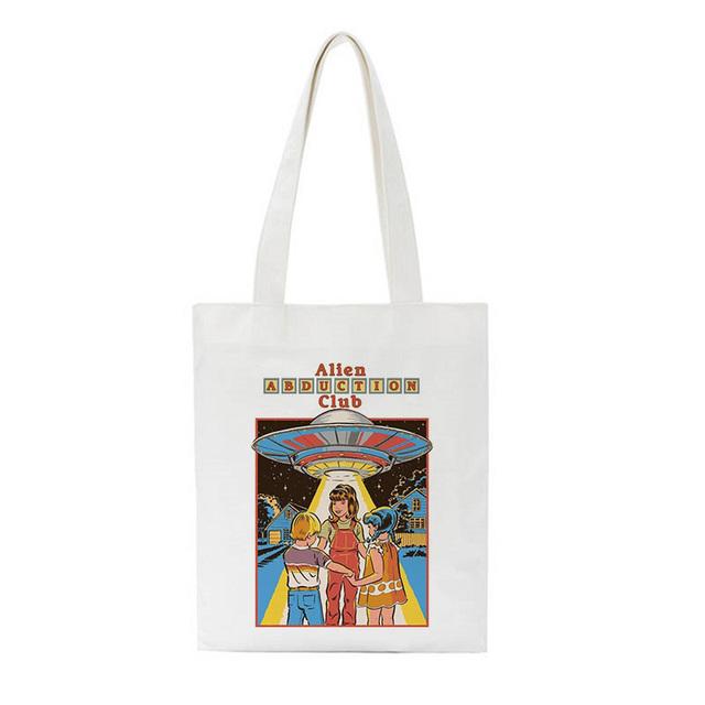 

Картина маслом, детские сумки с забавным принтом, повседневная уличная сумка на плечо, Harajuku, холст, большая вместительная женская сумка, мультяшный дикий 24*26cm