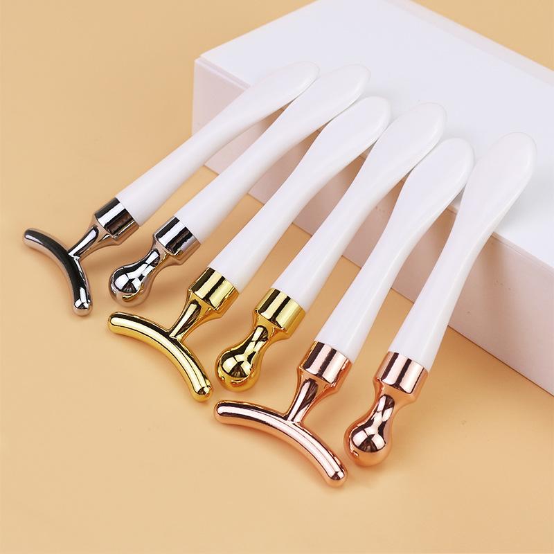 2Pcs/Set Zinc Alloy T-Shaped Eye Cream Massage Stick With Scoop Eye Manual Massage Tool Set Beauty Face Eye Massage Stick