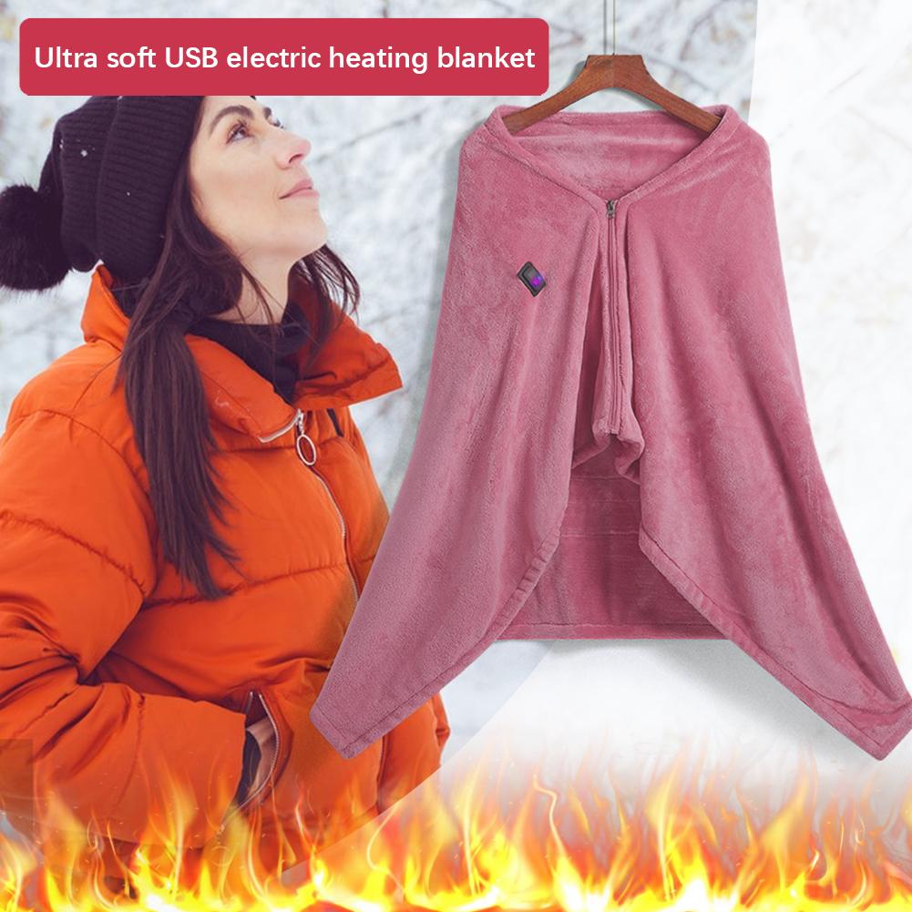 USB Coral Fleece Heated Blanket 3 Temperature Adjustment Wireless Heated Blanket Cordless Heated Shawl for Outdoor Camping