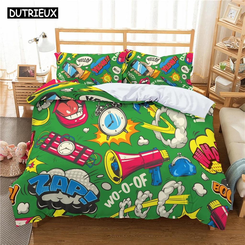 Kreskówkowy Nadruk Graffiti Poliestrowe Zestawy Pościeli Dziecięce Pokrowce Chłopięcy Zestaw Pościeli Dla Nastolatków Zestaw Pościeli King Size