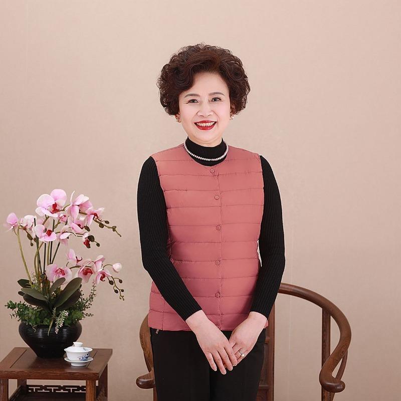Middle-aged Vest Mother Light and Thin Crew Neck Down Jacket Liner Down Vest Women's Clothing Large Size Warm Vest Vest Vest