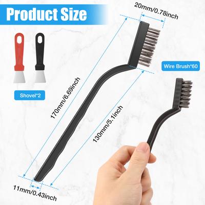 Jeu de 62 Mini-Brosses Métalliques avec 2 Grattoirs de Nettoyage Brosse de Nettoyage en Acier Inoxydable pour Résidus de Soudure Pièces Métalliques Élimination de la Rouille