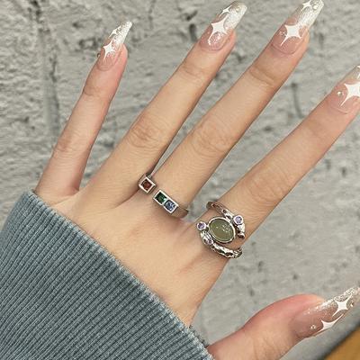 Metal Colored Zircon Ring For Women, Niche Design Sense, Advanced Sense, Gemstone Index Finger Ring, Opening Adjustable Ring For Women