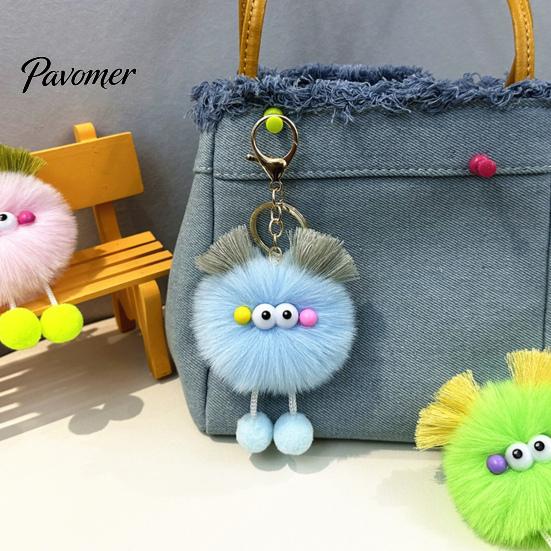 Soft Pompom Key Ring Cartoon Plush Ball Keychain, Fluffy Keychain with Metal Clasp, Clasp Backpacks Handbags Keys Decorative Pendant for Men