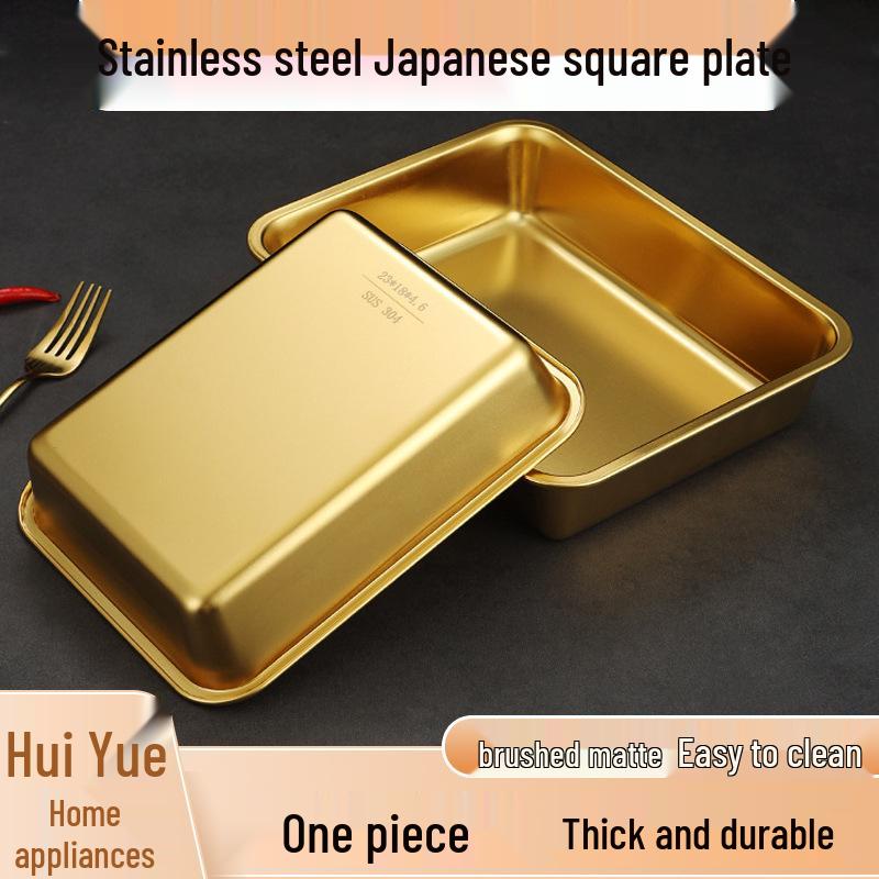 Korean Style Stainless Steel Square Golden Tray: Barbecue, Dumplings, Fast Food, Snacks, Hot Pot, Vegetables.