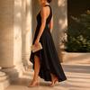 Women's Chiffon Neck Sleeveless Asymmetrical Dress with Waist Tie for Evening Parties