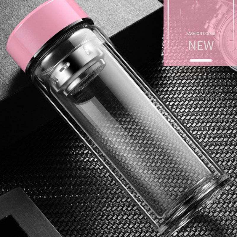 360ml Doppelwandige Teeflasche Hochwertige Glaswasserflasche Tragbar Geschenk Teetasse Glasflasche