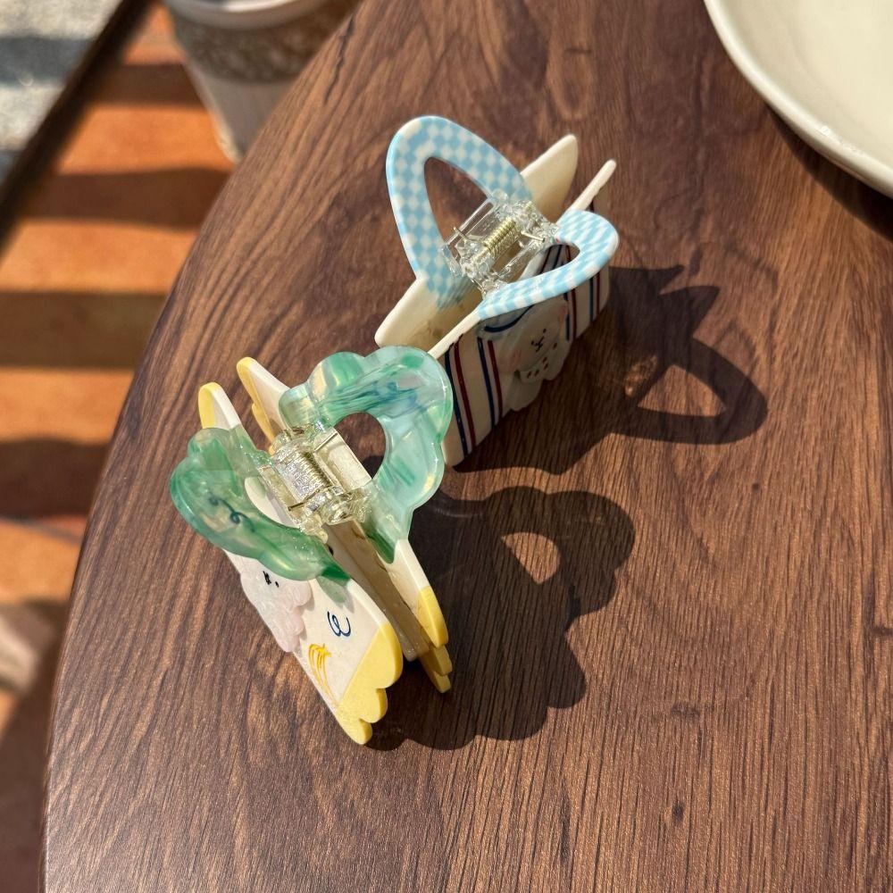 Flower Cartoon Bear Hair Clip Acetic Acid Rhinestone Hairpin Creative Acetate Hair Claw  Daily