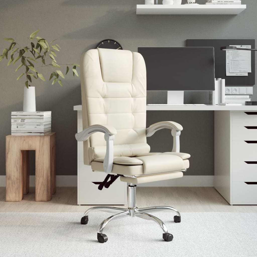 Massage Office Chair In Cream Synthetic Leather