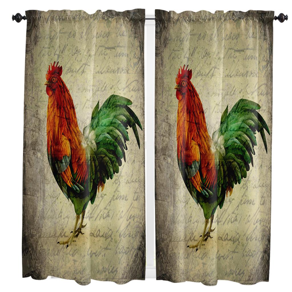 Red Plaid Daisy Rooster Farmcurtains Home Decor Living Space Kitchen Area Balcony Area Roomcurtain Bedroom Area Patio Decorative Piece