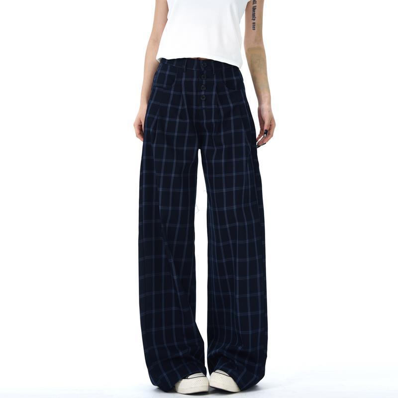Blue Plaid Casual Pants Men's and Women's American Retro Trend Fashion New Drape Wide-leg Loose Versatile Trousers