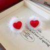 Silver Needle Red Snowflake Bow Pompon Stud Earrings - Retro & Luxurious, Ideal for Autumn/Winter