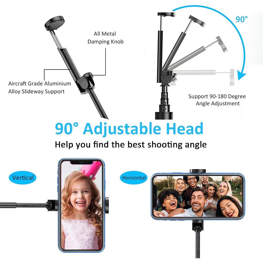 Lightweight Mini Aluminum Alloy Selfie Stick with Bluetooth Remote Extendable Stand for iPhone Mobile Phone Video LiveStreaming