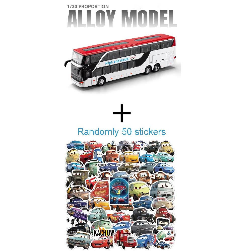 1:30 Scale Double-decker Business Bus Model Toy Car Long-distance Buses Sound Light Pull Back Models Toys Boys Christmas Gifts