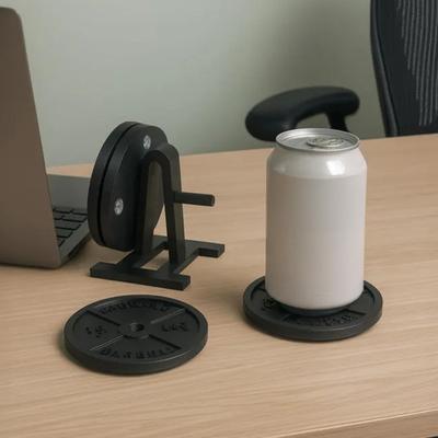 Weight Plate Coaster Set with Rack, Creative Barbell Plate Design Coasters, 45LBS Logo Drink Coasters, Personalized Gift for Gym Lovers Fitness Fans