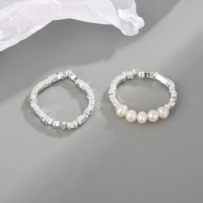 100% 925 Sterling Silver Jewelry Korean Simple Pearl Square Rings for Women Men Fashion Anel De Prata Bijoux Wedding Party Gift