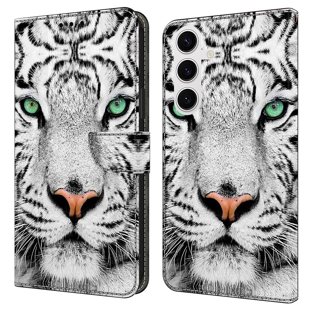 

For Samsung Galaxy S25 Case Pattern Printed Protective Cover TPU+PU Leather Flip Phone Case Tiger Face