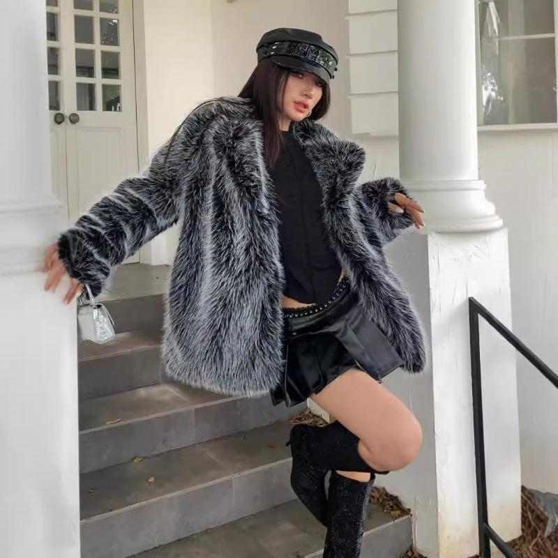 New Autumn and Winter Imitation Fur Jacket Women's Lapel Mid-length Fox Hair Loose Casual Thickened Plush Trendy Cool Style