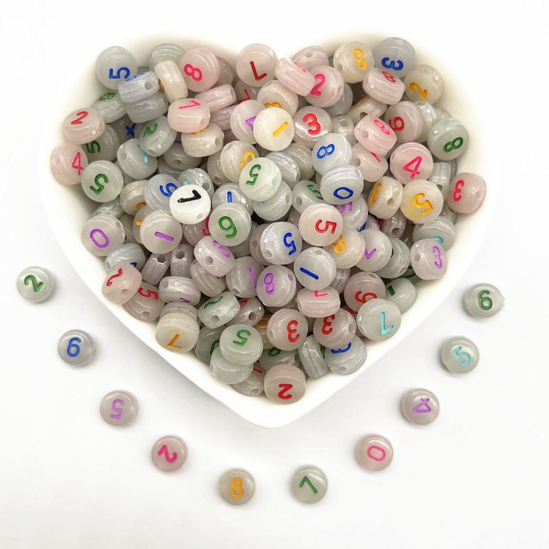 100pcs 7x4mm Luminous Letter Beads DIY Beaded Material Early Education Acrylic Stars Peach Heart for Jewelry Making
