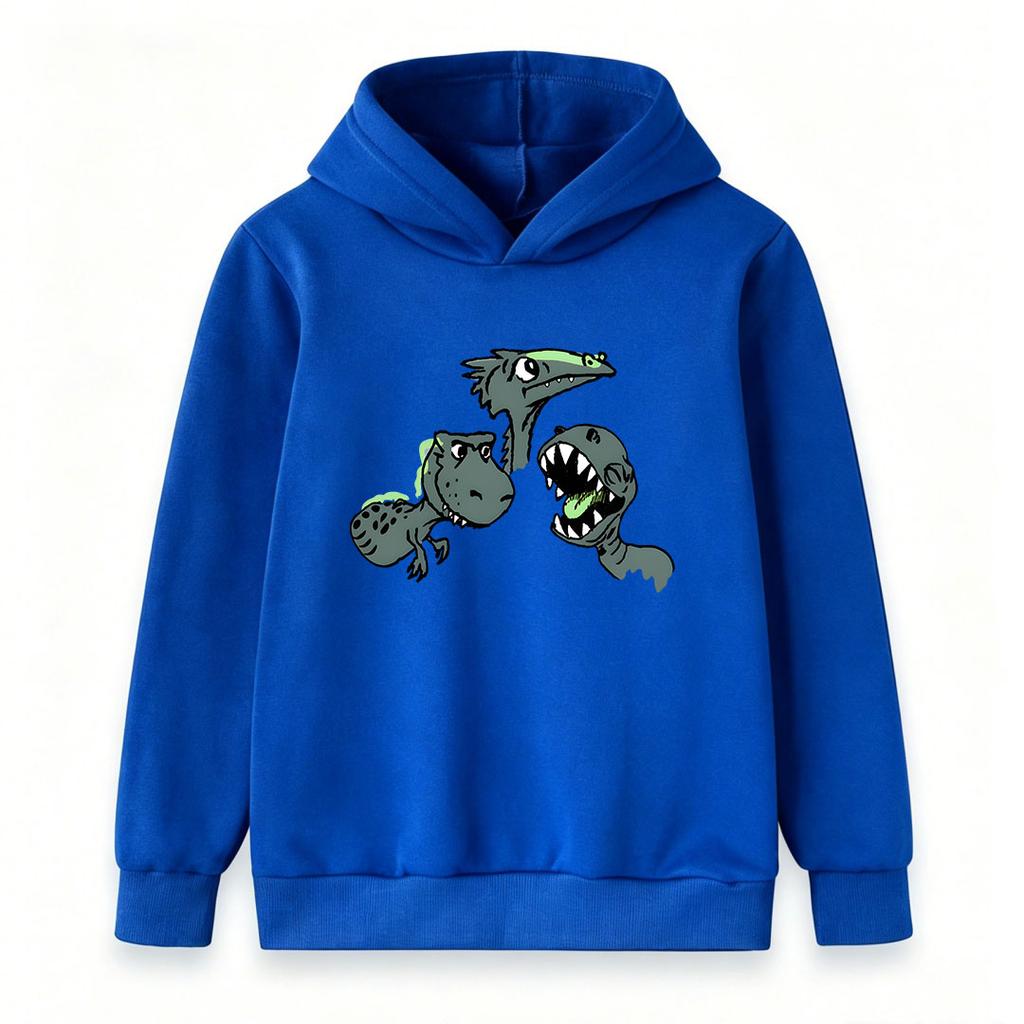 Kids Unisex Cartoon Dinosaur Print Pullover Hoodie, Cute 3 Different Dinosaurs Pattern Casual Long Sleeve Sweatshirt for Boys Girls Daily Wear Streetw