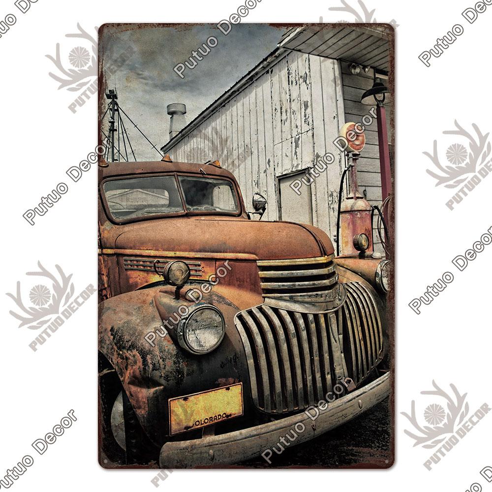 Putuo Decor Classic Cars Retro Plaque Metal Plate Vintage Tin Sign for Garage Man Cave Home Wall Art Decoration Car Posters