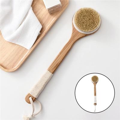 Anti-slip Bamboo Bath Brush Soft Hair Scrubbing Brush Daily Use Swine Bristle Bath Brush  Home