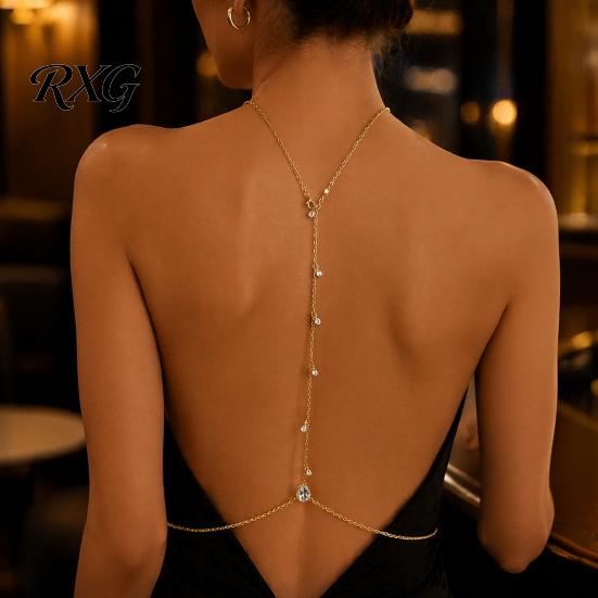 Adjustable Body Chain Rhinestone Waterdrop Back Chain, Bridal Wedding Backless Dress Backdrop Thin Waist Necklace, Sexy Jewelry for Women
