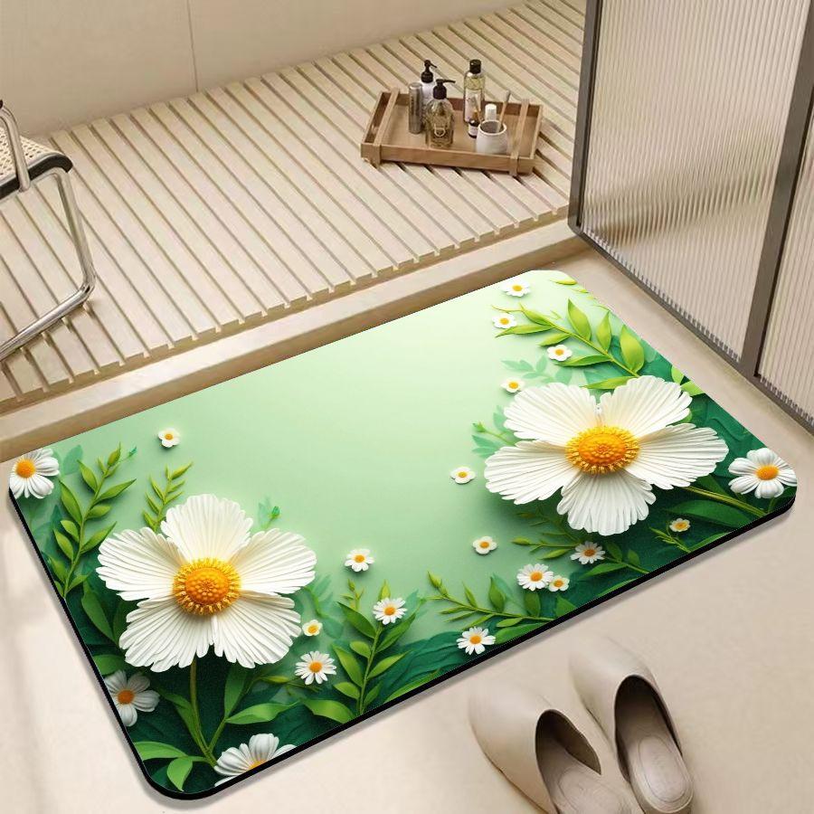 Fresh Green Bottom Daisy Bathroom Floor Mat Water Absorbent Quick Drying Anti slip Wear resistant Bathroom Carpet