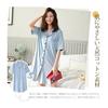 [AUSKY] Room Wear Pajamas, Women's, Cotton, Dress, Nightgown, Short Sleeve, Open Front, Knee Length, Plain, Loungewear, Sleepwear, Cute, Simple,