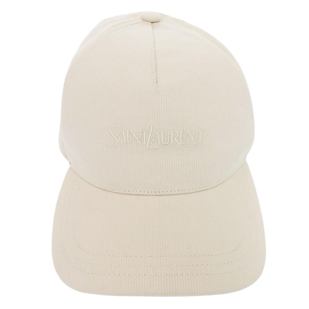 Used AUTHENTIC SAINT LAURENT PARIS 816864 3YR58 Logo Corduroy Baseball Cap Ivory