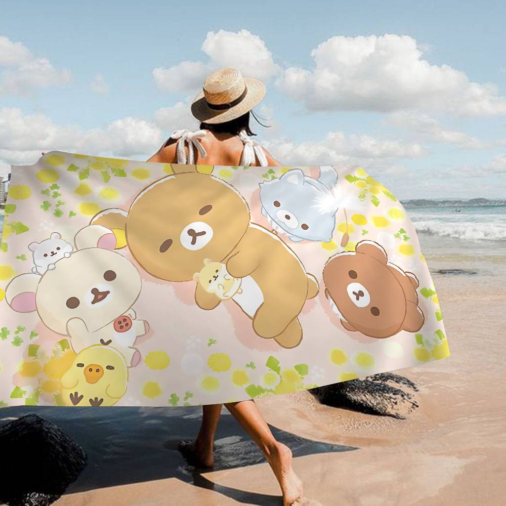 Manta de Microfibra Kawaii Oso Rilakkuma Secado Rápido Toallas de Playa Impresión Oversize Super Absorbente Manta Toalla de Piscina