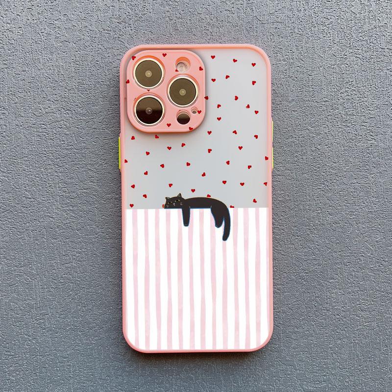 Lovely Pattern Striped Cartoon Cat Phone Case For iPhone 13 Mini 12 11 Pro Max 17 16 15 14 Pro Max Plus XR XS X 16 Plus Covers