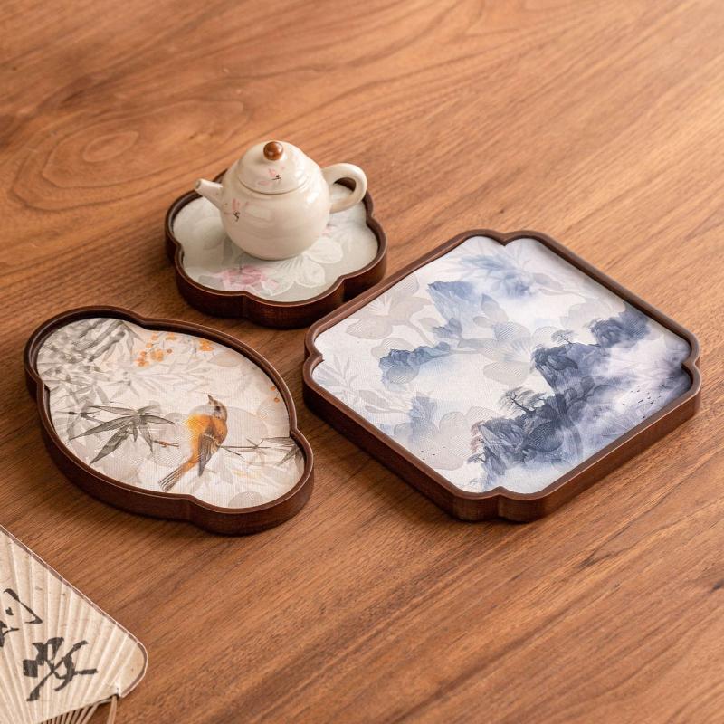 Bambus-Teetablett mit blütenblattförmigen Untersetzern im Lotus-Design Wohnzimmer Trockenaufguss-Tablett Traditionelles Chinesisches Kung Fu Tee-Set
