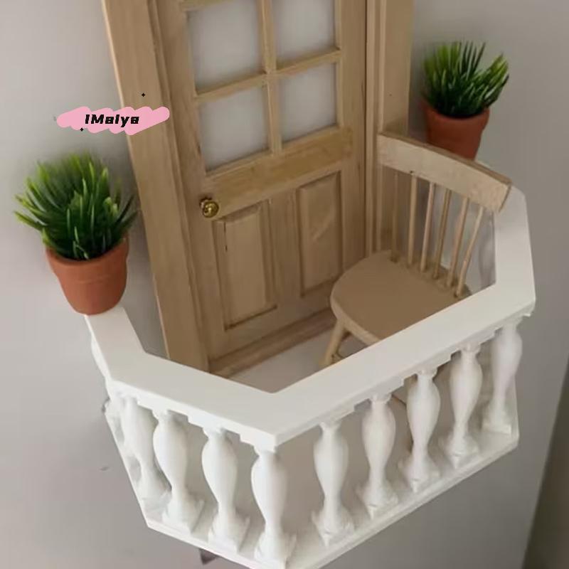 M-Miniature Dollhouse Balcony With Railing European Balcony Suitable For Collectors, Miniature Scenes, DIY Dollhouse Accessories