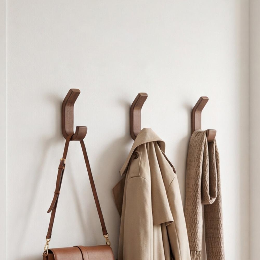 Natural Wooden Coat Hooks Key Decorative Holder Clothes Robe Handbag Hanger Scarf Towel Hook Home Wall Mounted Hook Organizer