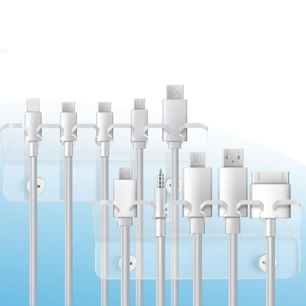4 Pcs Cable Holder Clip 5 Slots Acrylic Phone Tablet Charging Cord Management   for Desk Wall