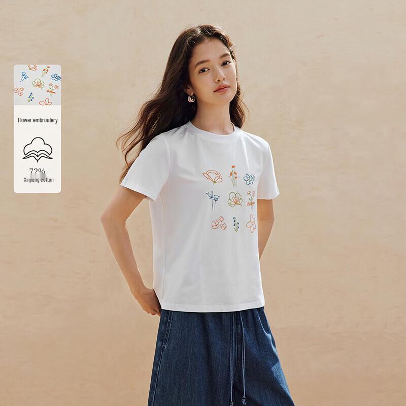 INMAN Women s Casual Embroidered Floral Short Sleeve T-shirt M