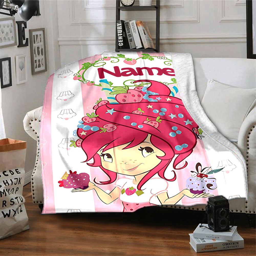 Custom Name Strawberry Shortcake'S Sweet World Party Blanket For Couch Bed Plush Cozy Fuzzy Blanket Super Soft Warm Blankets For Fall And Winter 09162