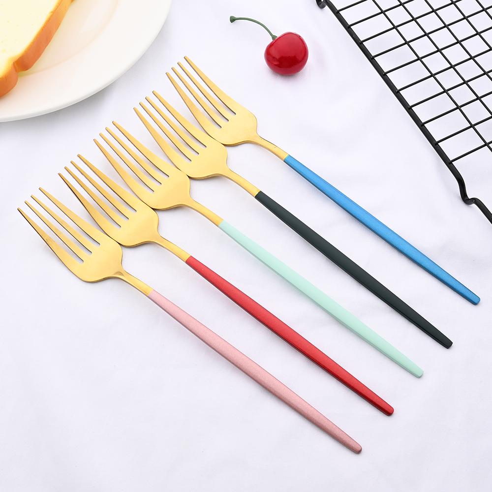 Rose Gold Mirror Cutlery Set Fruit Forks Spoons Dessert Knives Wedding Dinnerware Stainless Steel Flatware Dinner Tableware Set