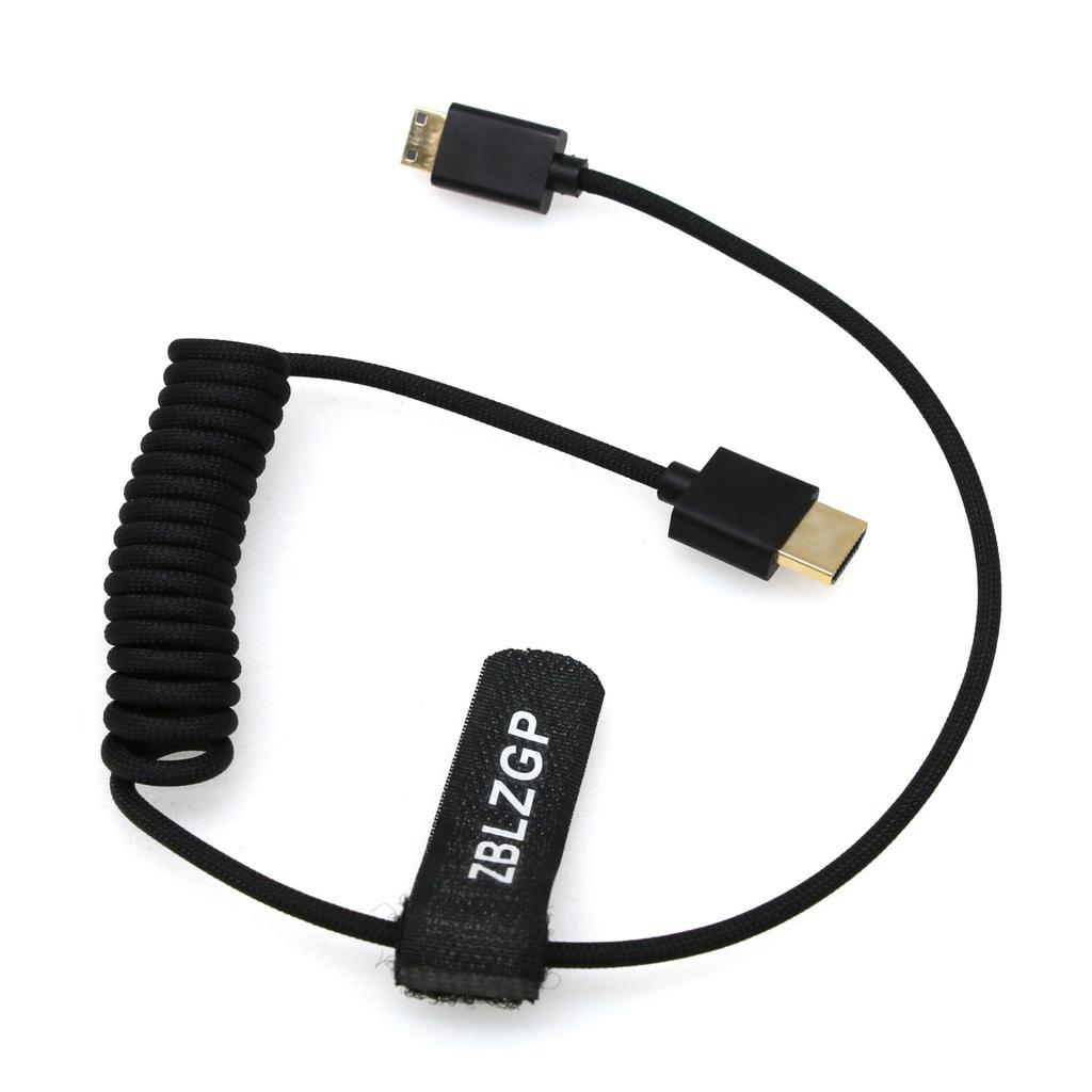 ZBLZGP 8K HDMI Type HDMI Braided Compatible with Canon and Blackmagic Pocket Cinema Cameras HDMI to Black Cable, A, 2.1, Coiled, Right/Left Angle,