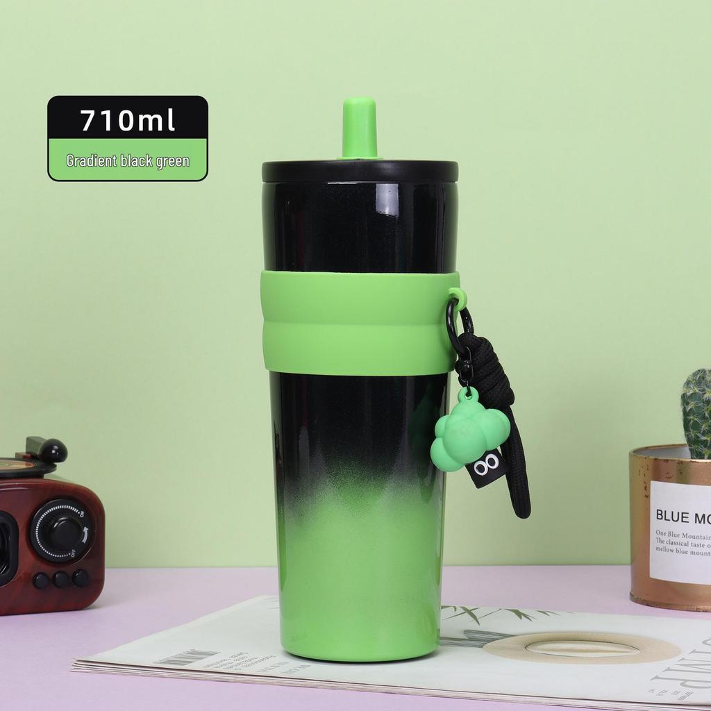 Sleek Gradient Stainless Steel Insulated Straw Cup with Portable Strap