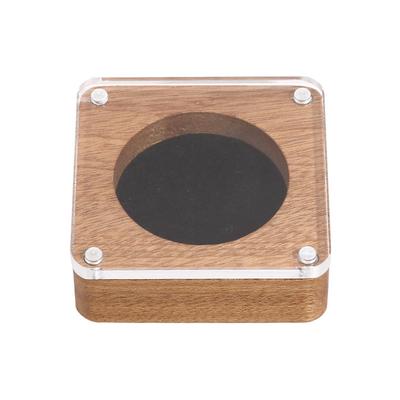 40mm Commemorative Coin Display Case Clear Walnut Wooden Coin Capsules Silver Coin Storage Holder for Collectors Badge