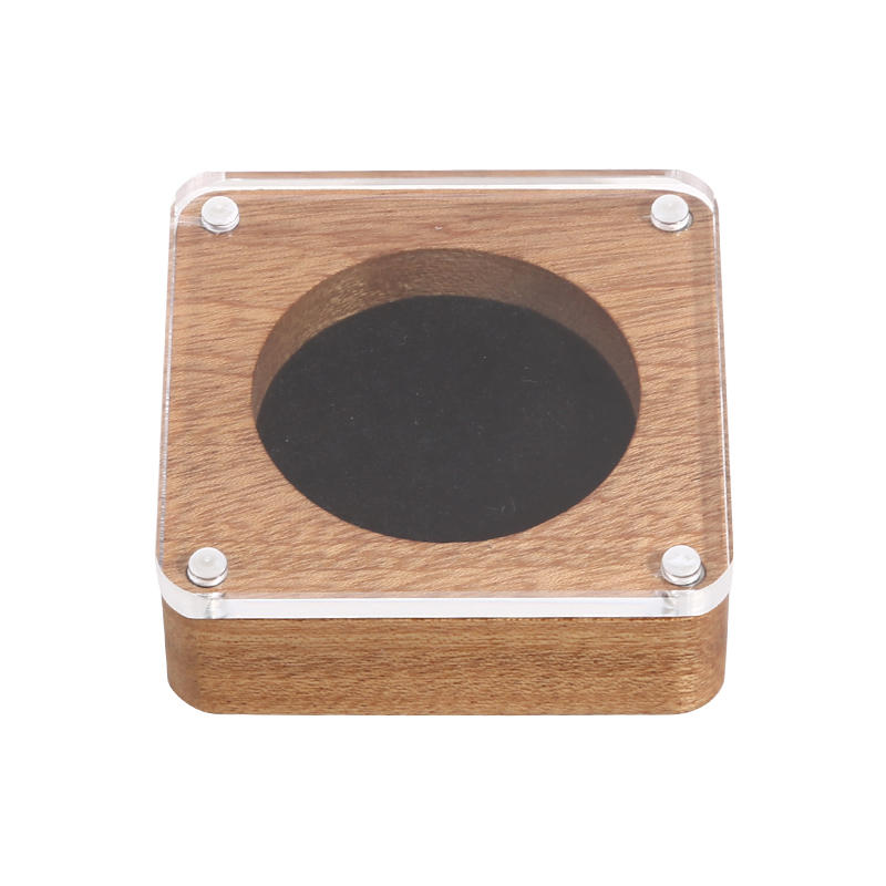Boîte de présentation pour capsules de pièces en bois avec couvercle transparent Support de rangement compact pour pièces Étui de présentation pour dollar en argent