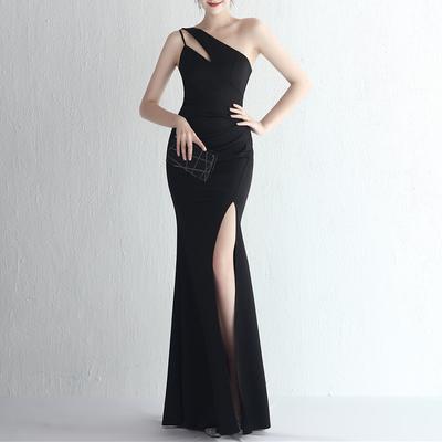 Slim Shoulder Long Banquet Thin Fishtail Skirt Wedding Dress Evening Dresses
