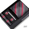 Men's Black & Wine Red Striped Plaid Tie Set with Pocket Square - Formal Wedding Gift Box
