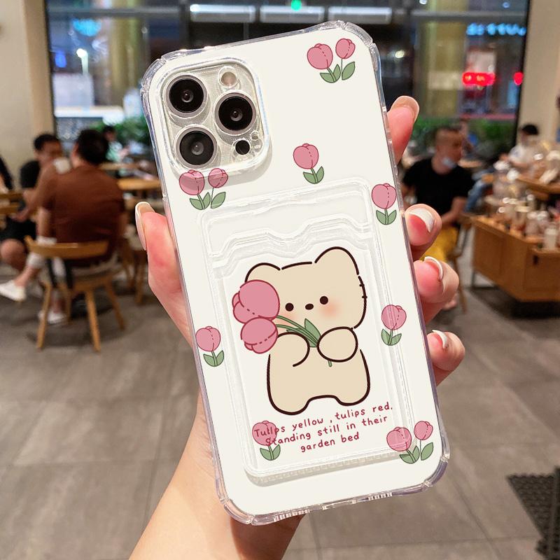 Niedliche Bären Handyhülle Für iPhone 15 Hülle für iPhone 11 12 13 14 16 15 Pro Max 7 8 Plus XR X XS SE Weiche Kartenfach Transparente Hülle