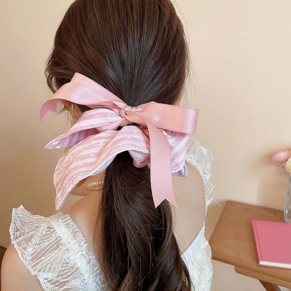 Korean Style Plaid Silk Ribbon Scrunchies Elastic Large Intestine Hair Ring Friends