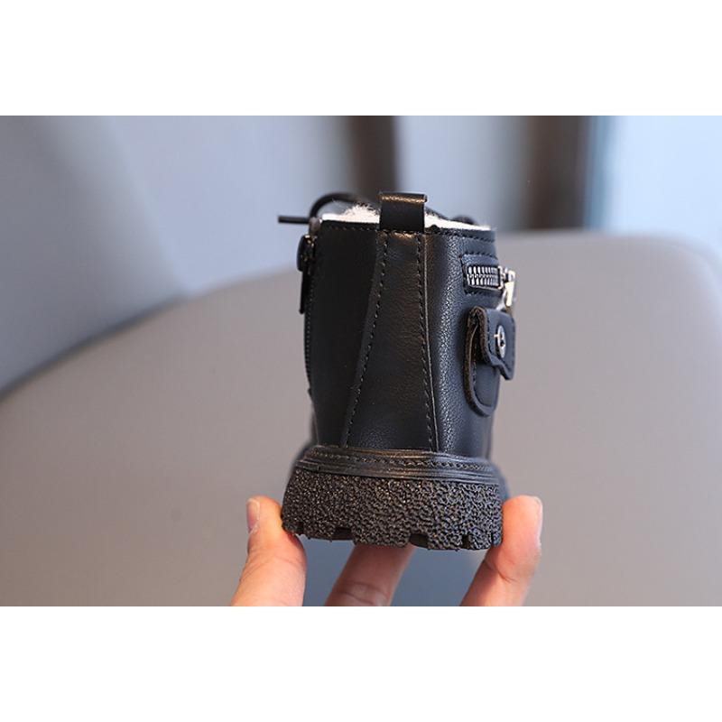 New Winter Children's British Short Boots – Boys' Fashion Plush-Lined, Girls' Side-Zipper Soft-Sole Cotton Boots